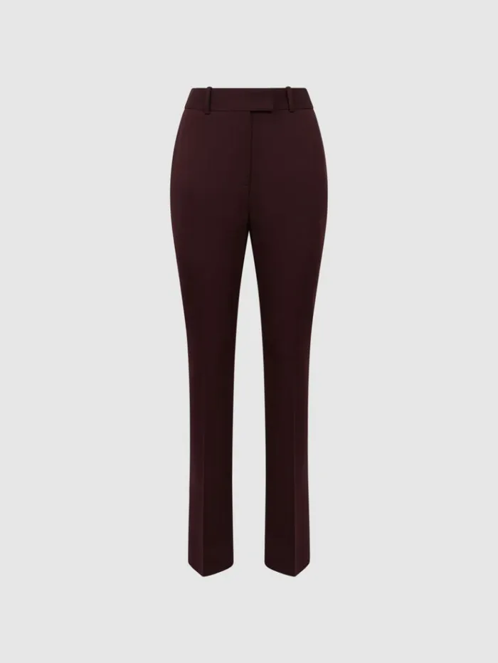 REISS Pants Women Slim Fit Wool Blend Mid Rise Suit Trousers Berry