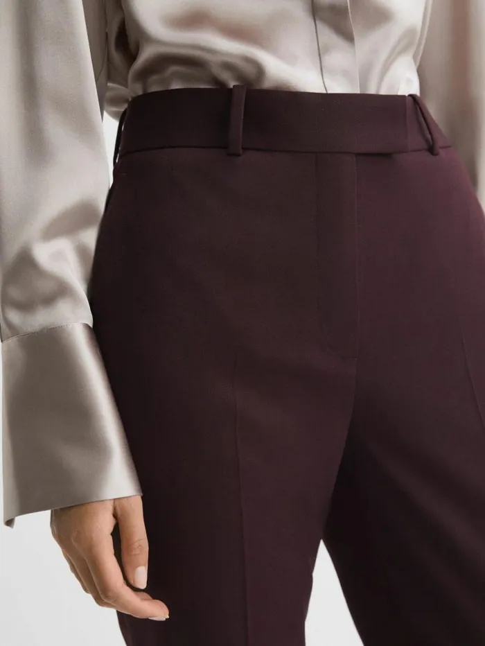REISS Pants Women Slim Fit Wool Blend Mid Rise Suit Trousers Berry