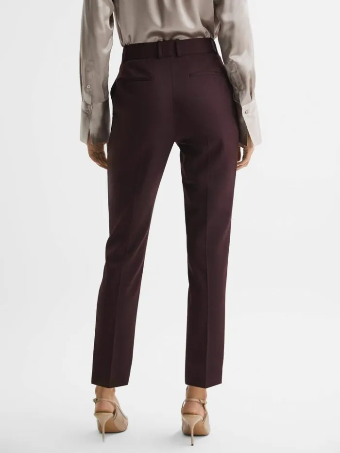 REISS Pants Women Slim Fit Wool Blend Mid Rise Suit Trousers Berry