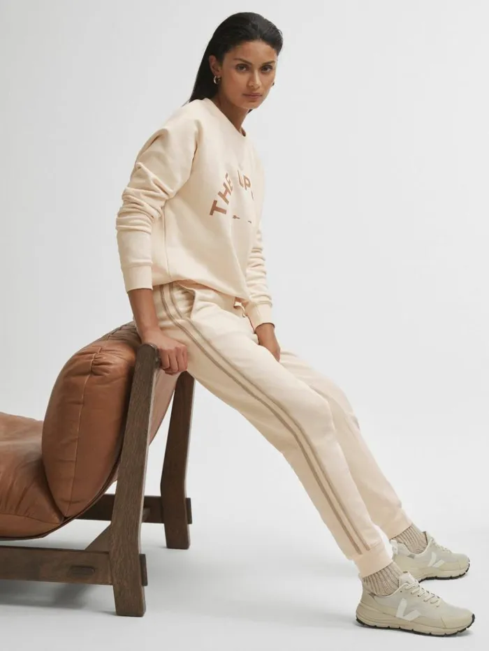 REISS Pants Women The Upside Cotton Side Stripe Joggers Cream