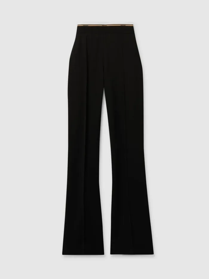 REISS Pants Women Waistband Detail Wide Leg Trousers Black