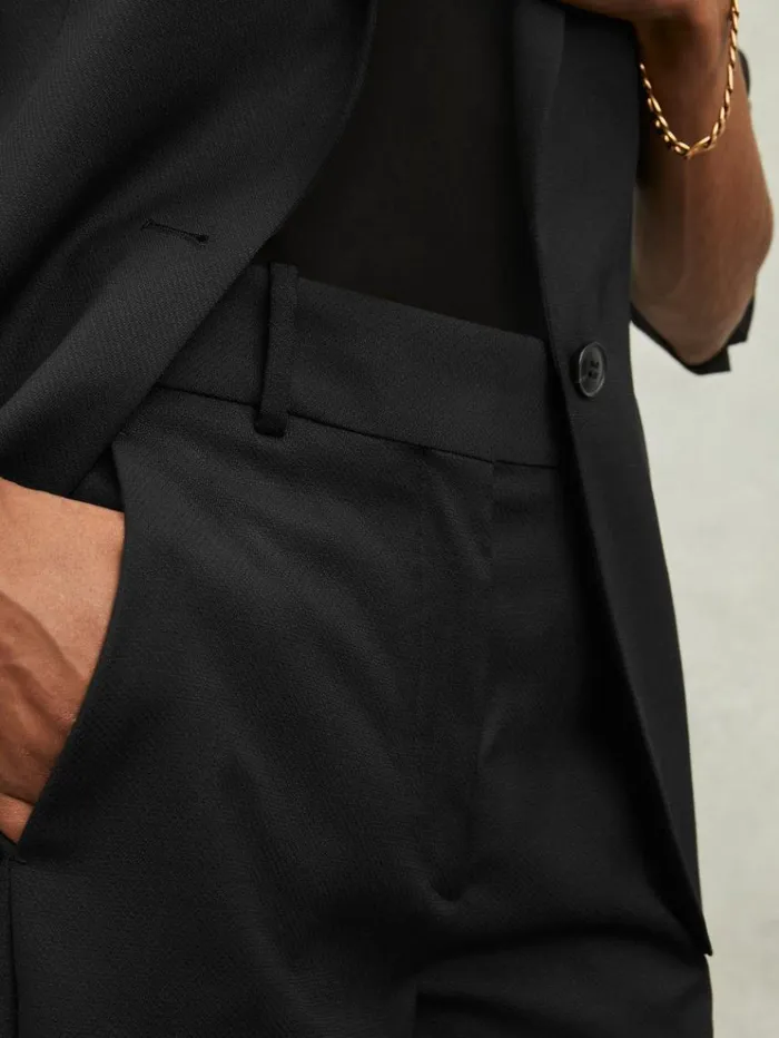 REISS Pants Women WoolBlend Tailored Flared Suit Trousers Black