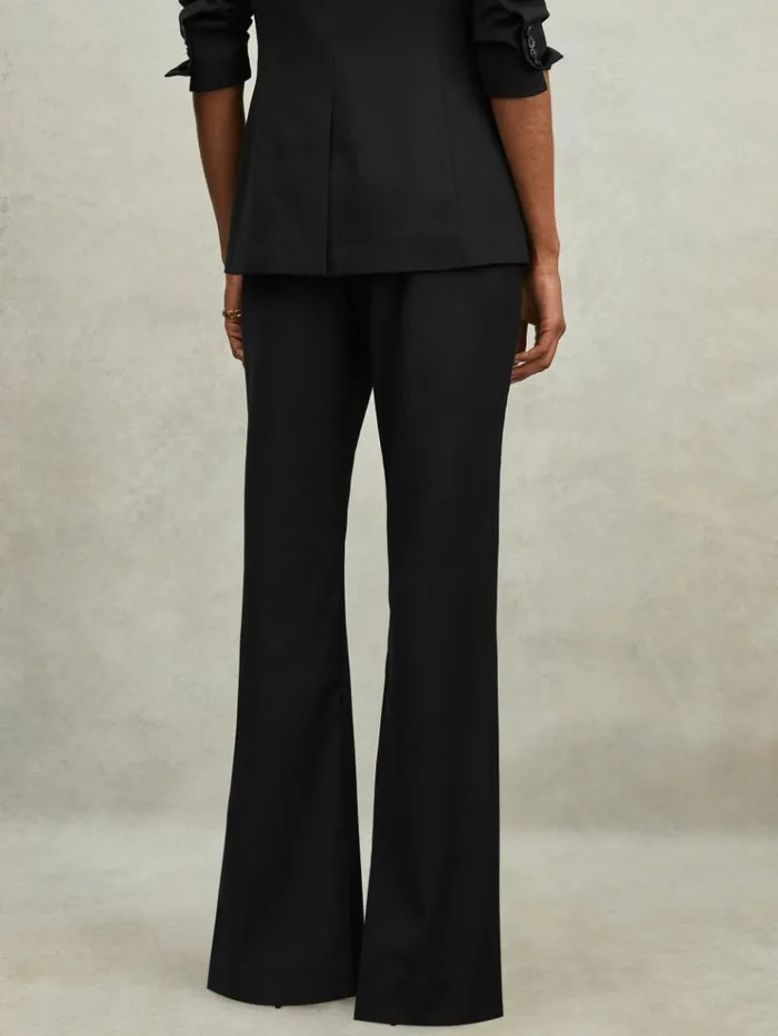 REISS Pants Women WoolBlend Tailored Flared Suit Trousers Black