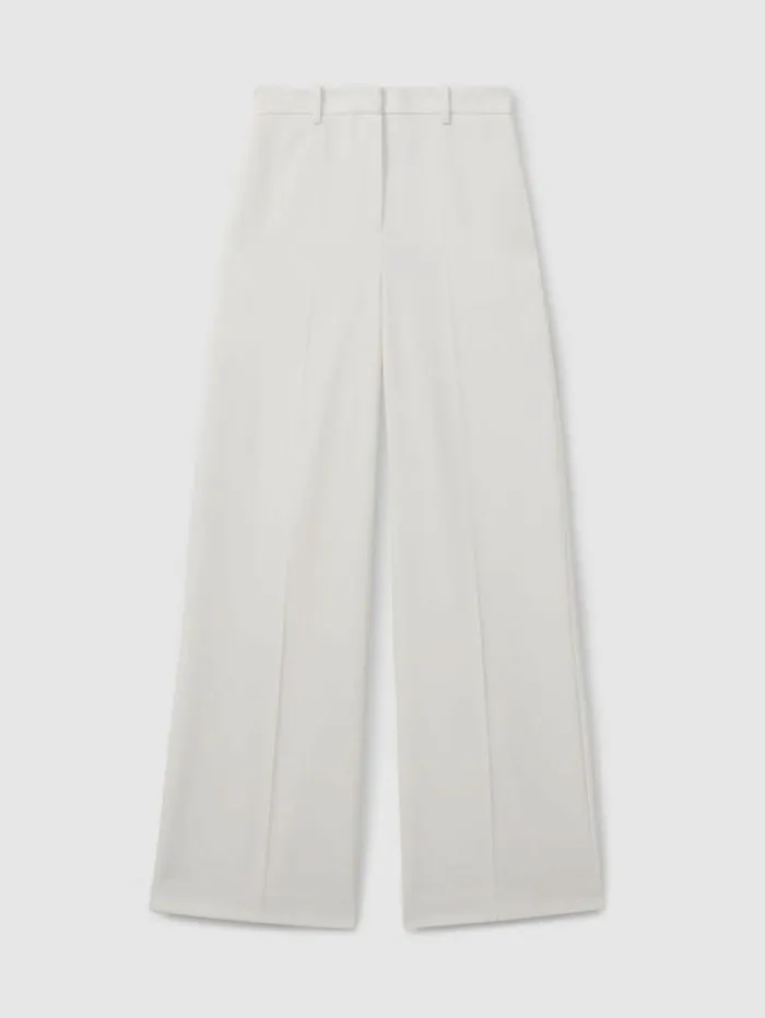 REISS Pants Women Wool Blend Wide Leg Tux Trousers White