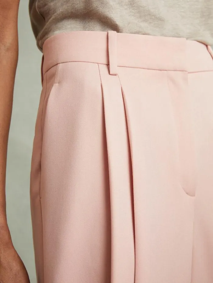 REISS Petite Women Double Pleat Wide Leg Trousers Pink