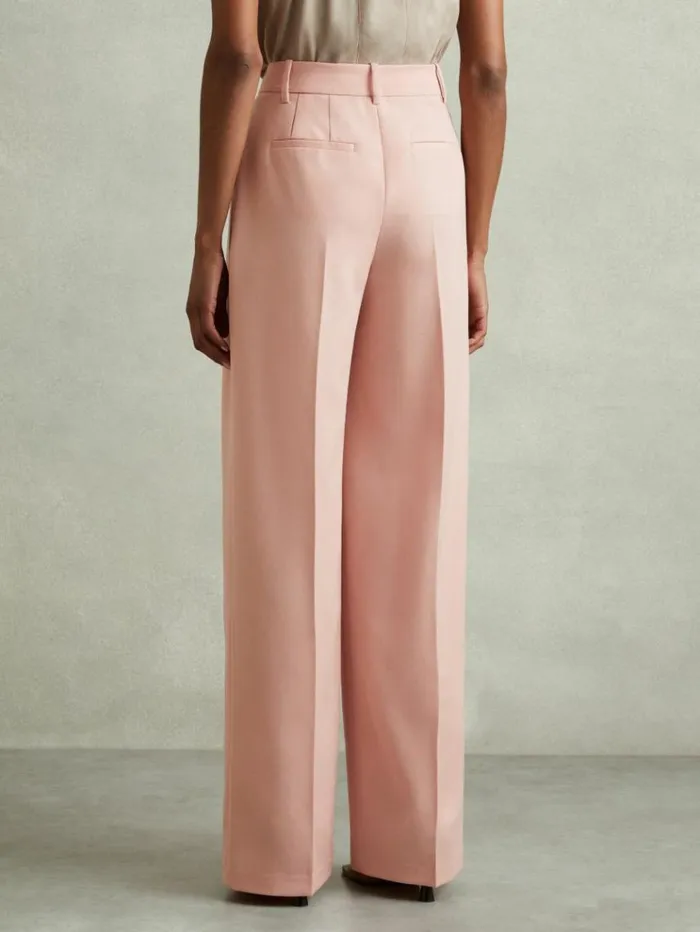REISS Petite Women Double Pleat Wide Leg Trousers Pink