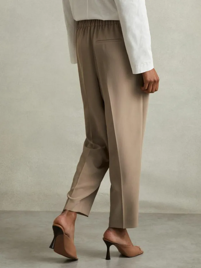 REISS Petite Women Front Pleat Tapered Trousers Mink Neutral