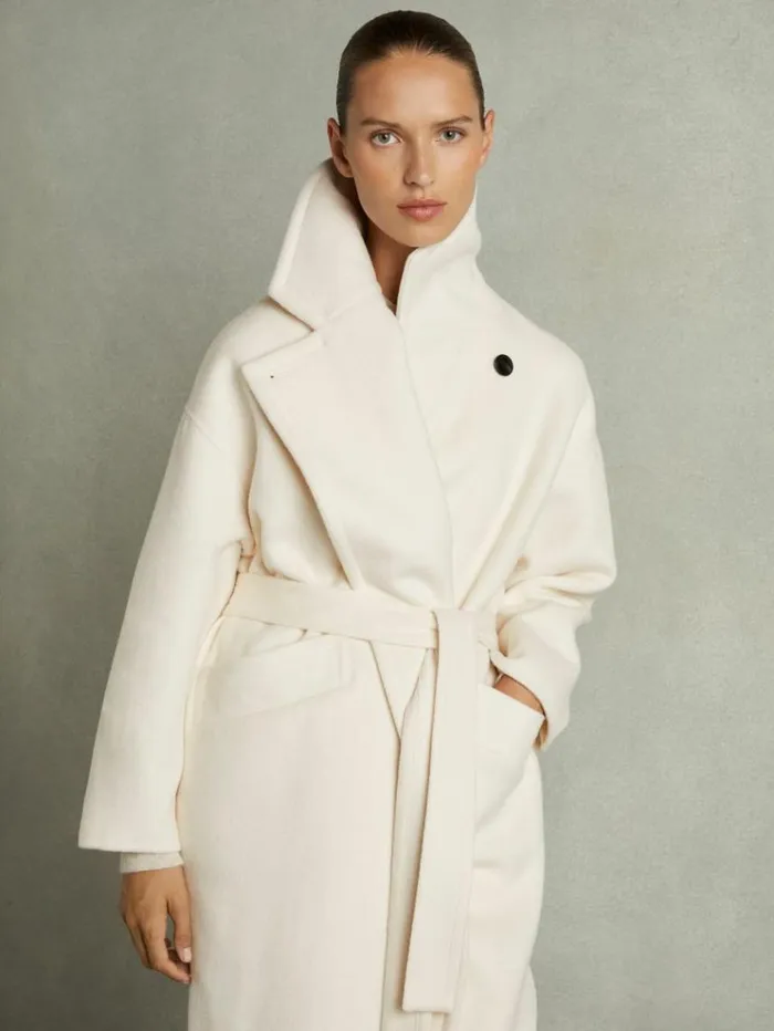 REISS Petite Women WoolBlend Blindseam Coat Cream