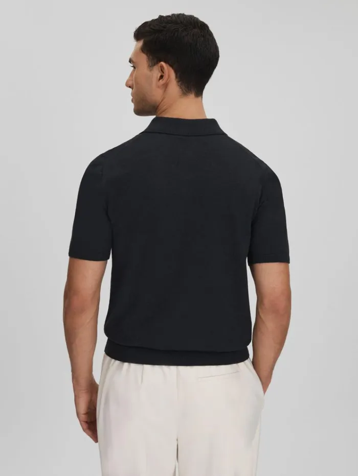 REISS Polo Shirts Men Cotton Blend Contrast Polo Shirt Navy