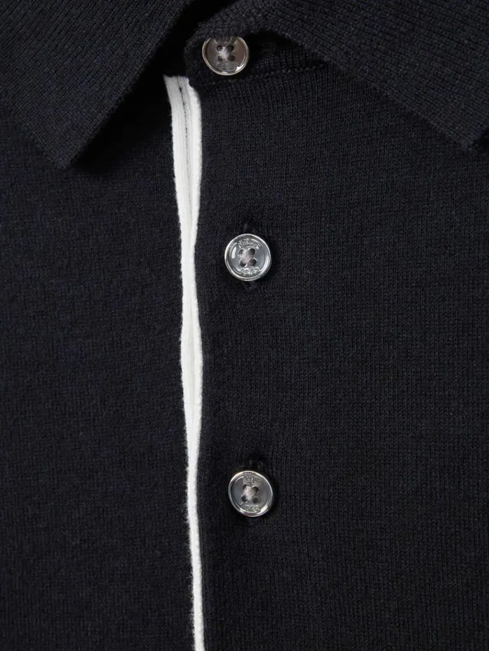 REISS Polo Shirts Men Cotton Blend Contrast Polo Shirt Navy