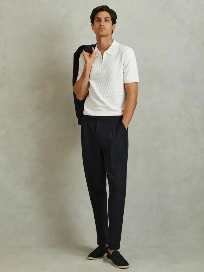 REISS Polo Shirts Men HalfZip Knitted Polo Shirt White