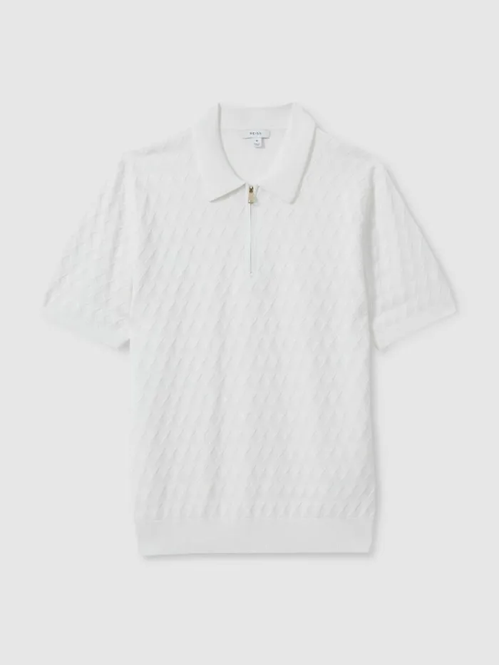 REISS Polo Shirts Men HalfZip Knitted Polo Shirt White
