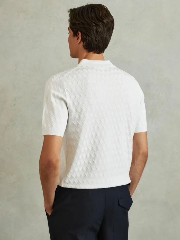 REISS Polo Shirts Men HalfZip Knitted Polo Shirt White