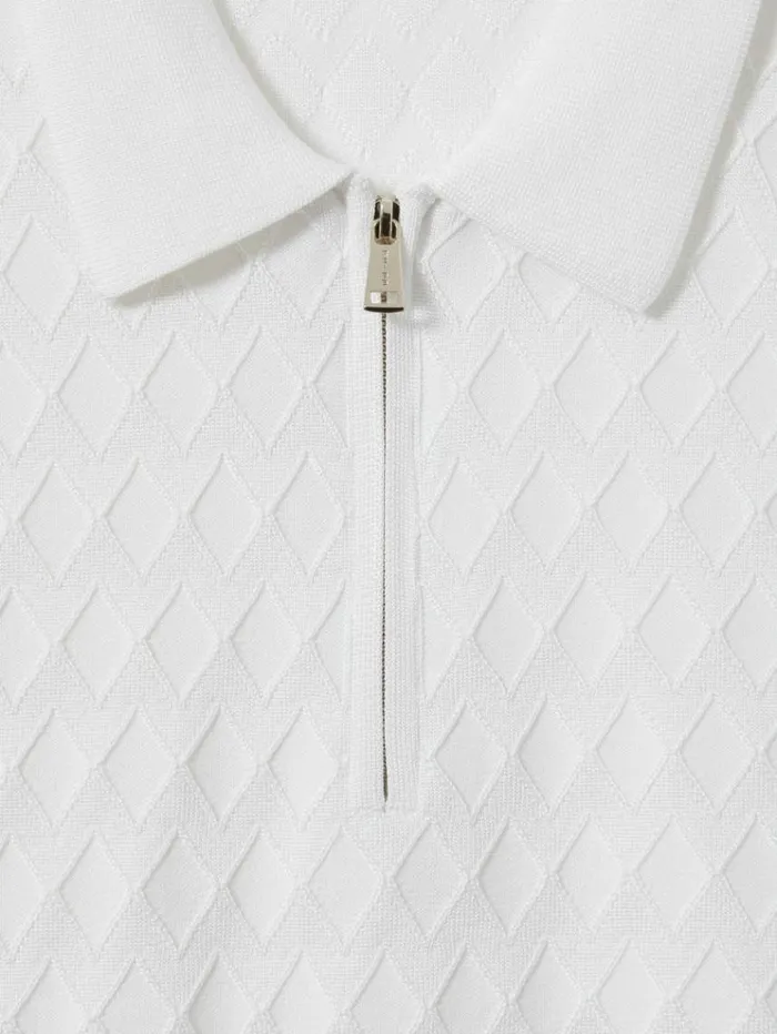 REISS Polo Shirts Men HalfZip Knitted Polo Shirt White