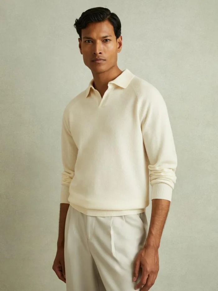 REISS Polo Shirts Men WoolCashmere OpenCollar Polo Shirt Ivory