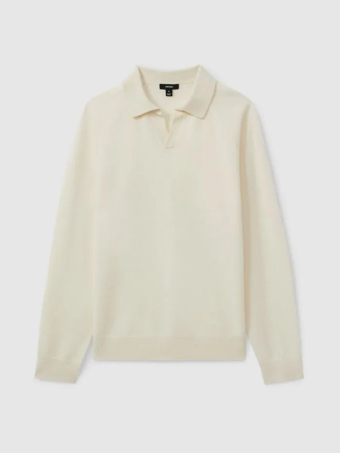 REISS Polo Shirts Men WoolCashmere OpenCollar Polo Shirt Ivory
