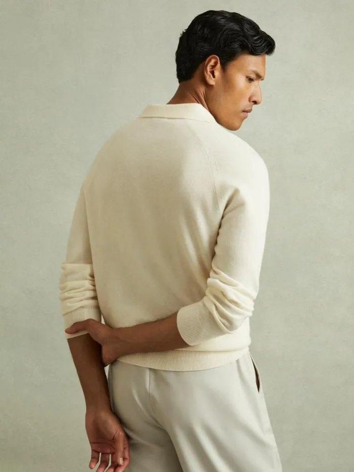 REISS Polo Shirts Men WoolCashmere OpenCollar Polo Shirt Ivory