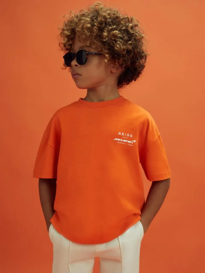 REISS Reiss X Mclaren F1 Team Children McLaren F1 Oversized Cotton Crew Neck TShirt Papaya