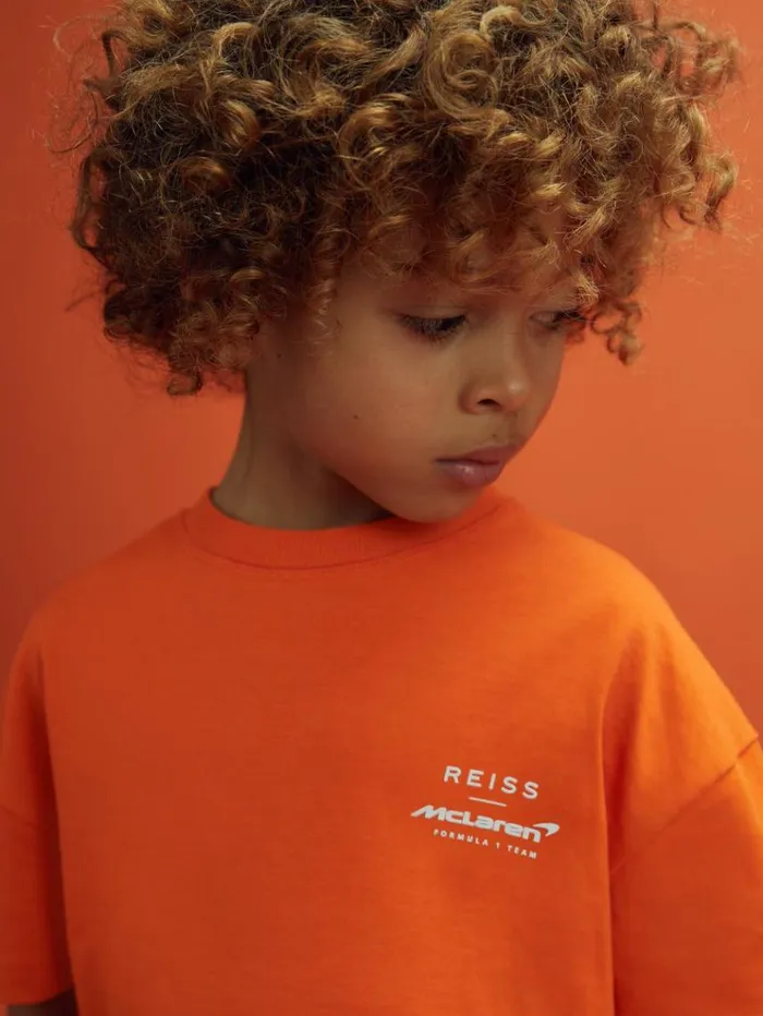 REISS Reiss X Mclaren F1 Team Children McLaren F1 Oversized Cotton Crew Neck TShirt Papaya