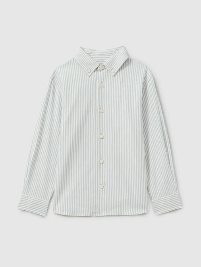 REISS Shirts Children Cotton Striped Oxford Shirt Greenoffwhite
