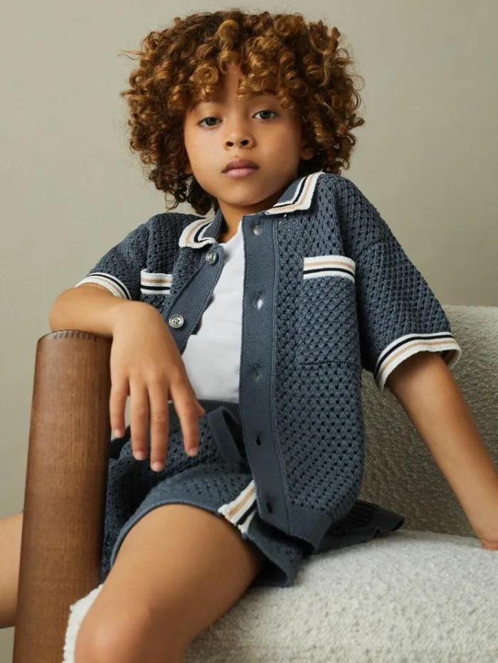 REISS Shirts Children Crochet Contrast Trim Shirt Airforce Blue