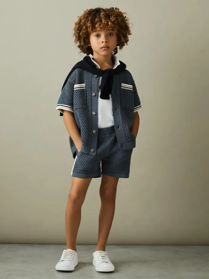 REISS Shirts Children Crochet Contrast Trim Shirt Airforce Blue