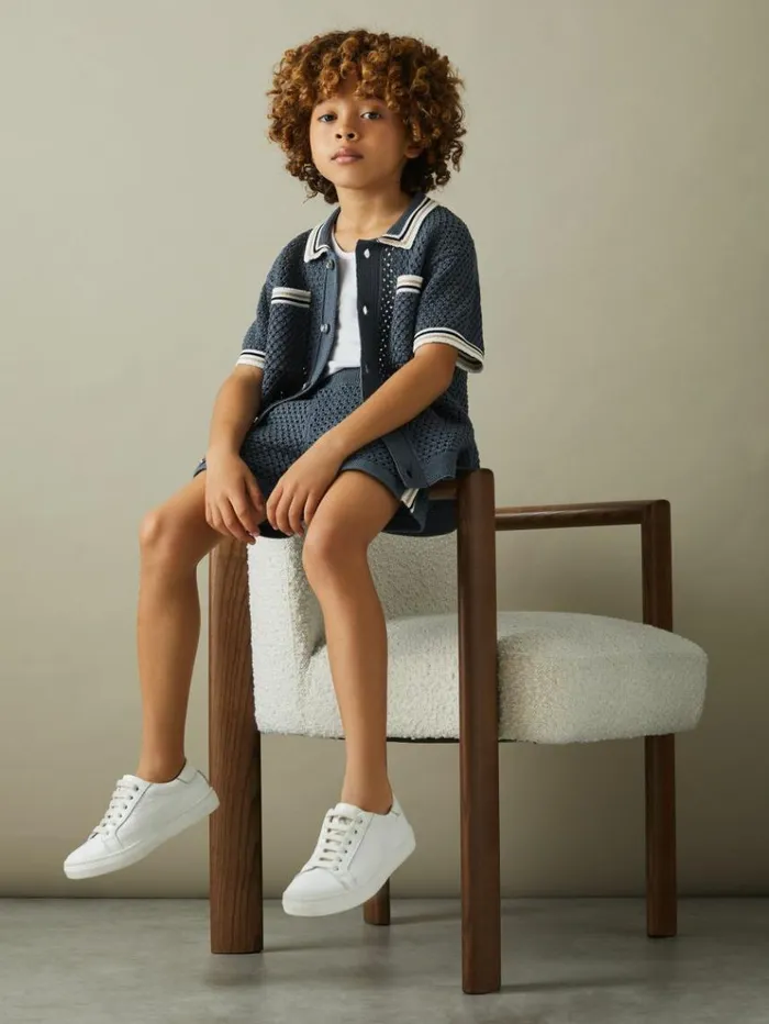REISS Shirts Children Crochet Contrast Trim Shirt Airforce Blue