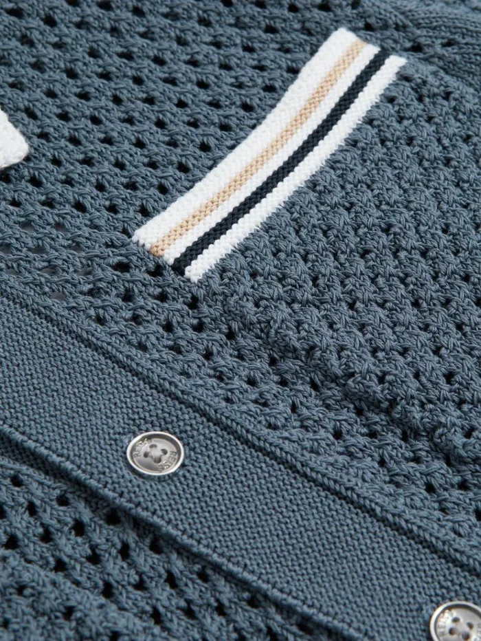 REISS Shirts Children Crochet Contrast Trim Shirt Airforce Blue