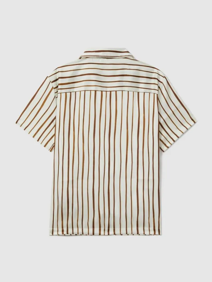 REISS Shirts Children Striped Cuban Collar Shirt Ecrutobacco