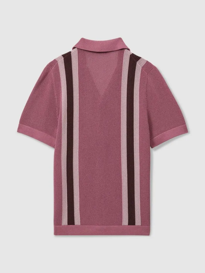 REISS Shirts Men Ch Knitted Contrast Stripe Cuban Collar Shirt Pink Multi