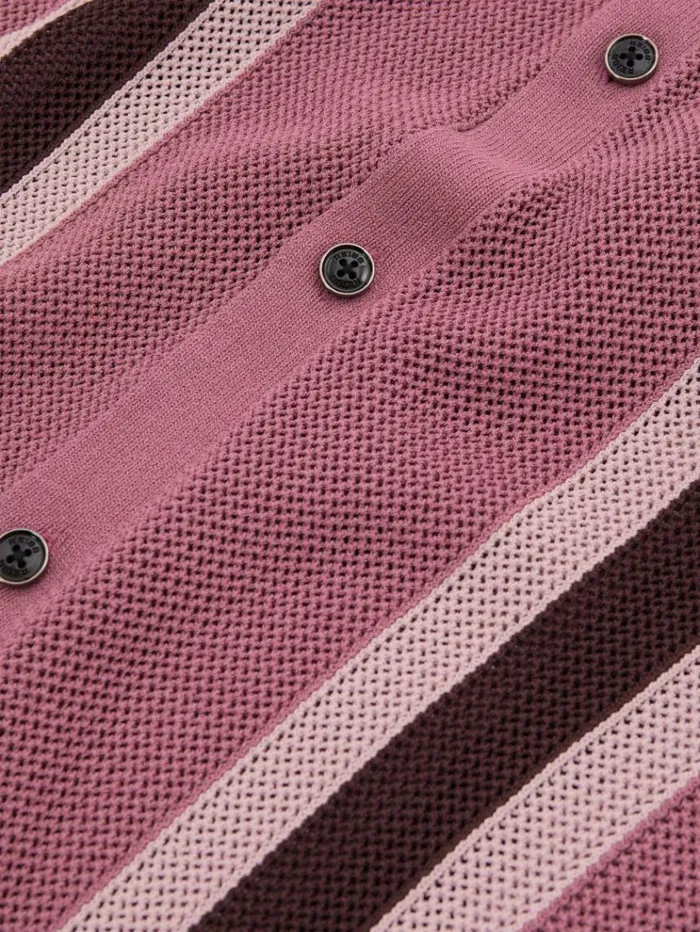 REISS Shirts Men Ch Knitted Contrast Stripe Cuban Collar Shirt Pink Multi