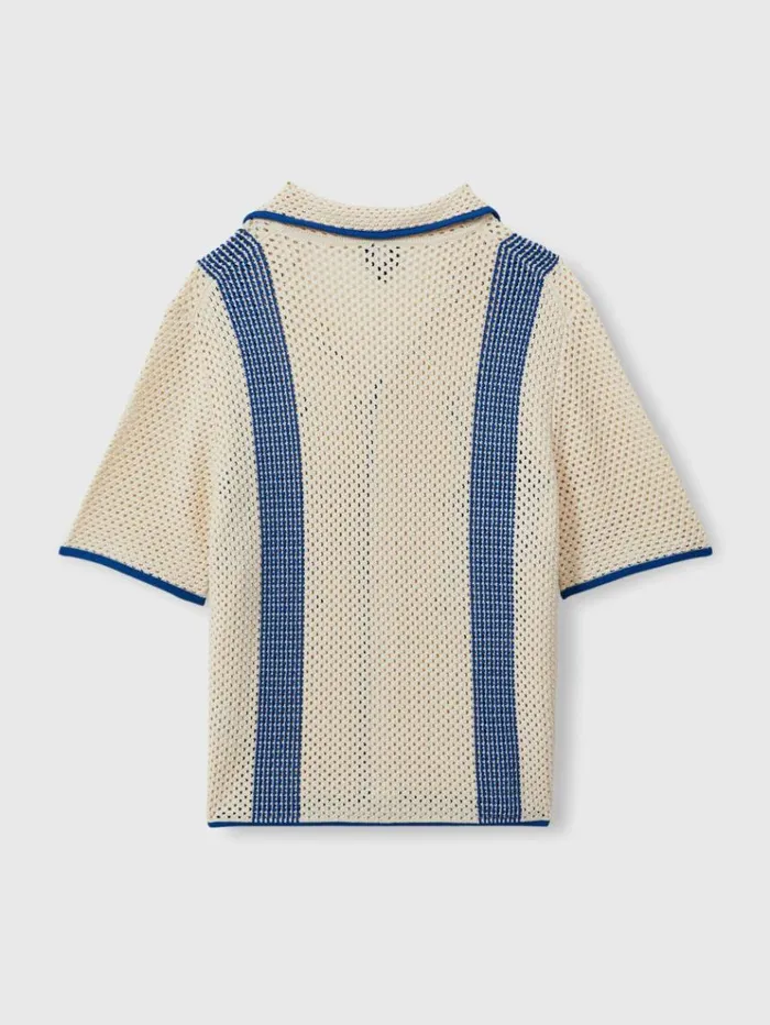 REISS Shirts Men Ch OpenStitch Jacquard Cuban Collar Shirt Ecrublue