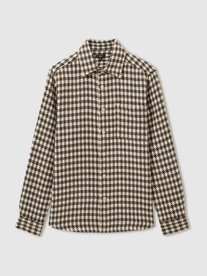 REISS Shirts Men Dogtooth Overshirt With Wool Whitebrown