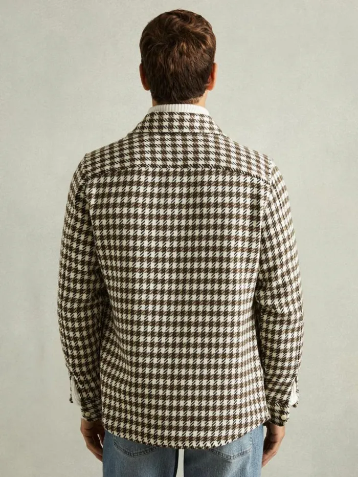REISS Shirts Men Dogtooth Overshirt With Wool Whitebrown