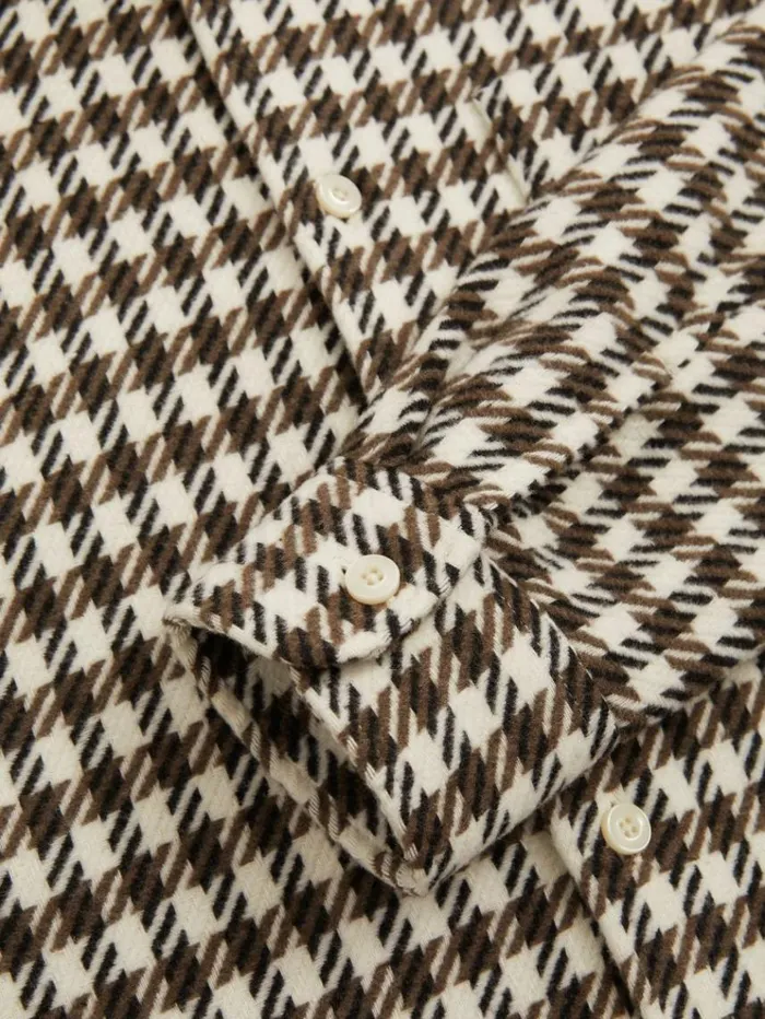 REISS Shirts Men Dogtooth Overshirt With Wool Whitebrown