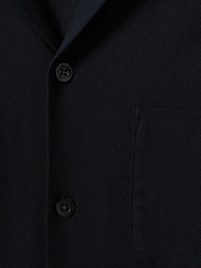 REISS Shirts Men Herringbone Cuban Collar Shirt Navy