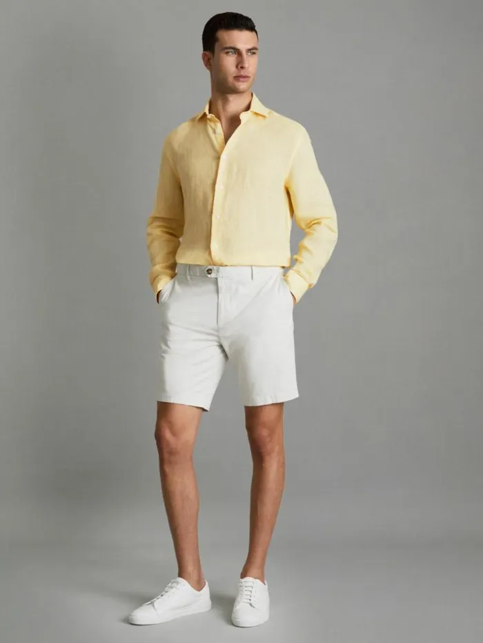REISS Shirts Men Linen Button Through Shirt Melon