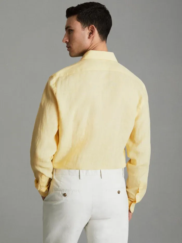REISS Shirts Men Linen Button Through Shirt Melon