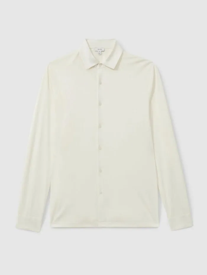 REISS Shirts Men Mercerised Cotton Jersey Shirt Ecru