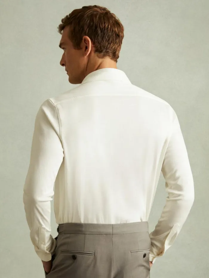 REISS Shirts Men Mercerised Cotton Jersey Shirt Ecru