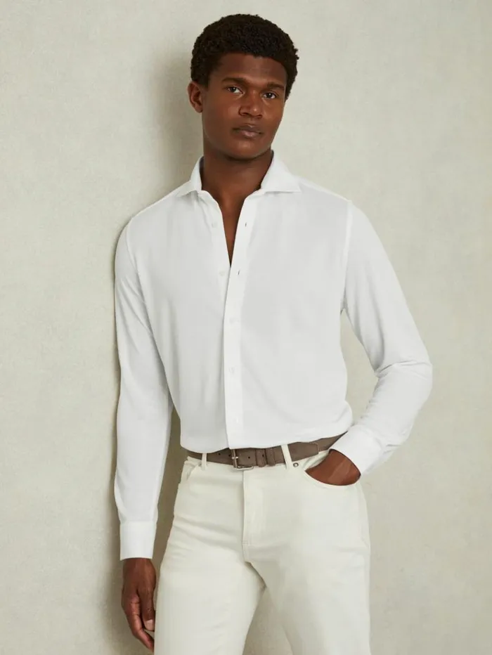 REISS Shirts Men Modal Blend Cutaway Collar Shirt White
