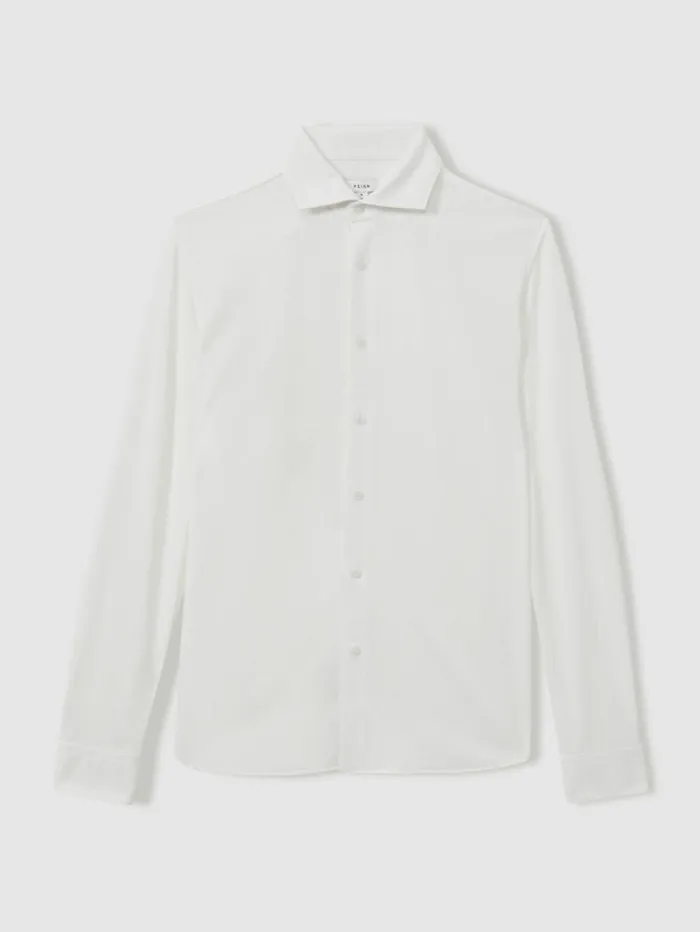 REISS Shirts Men Modal Blend Cutaway Collar Shirt White