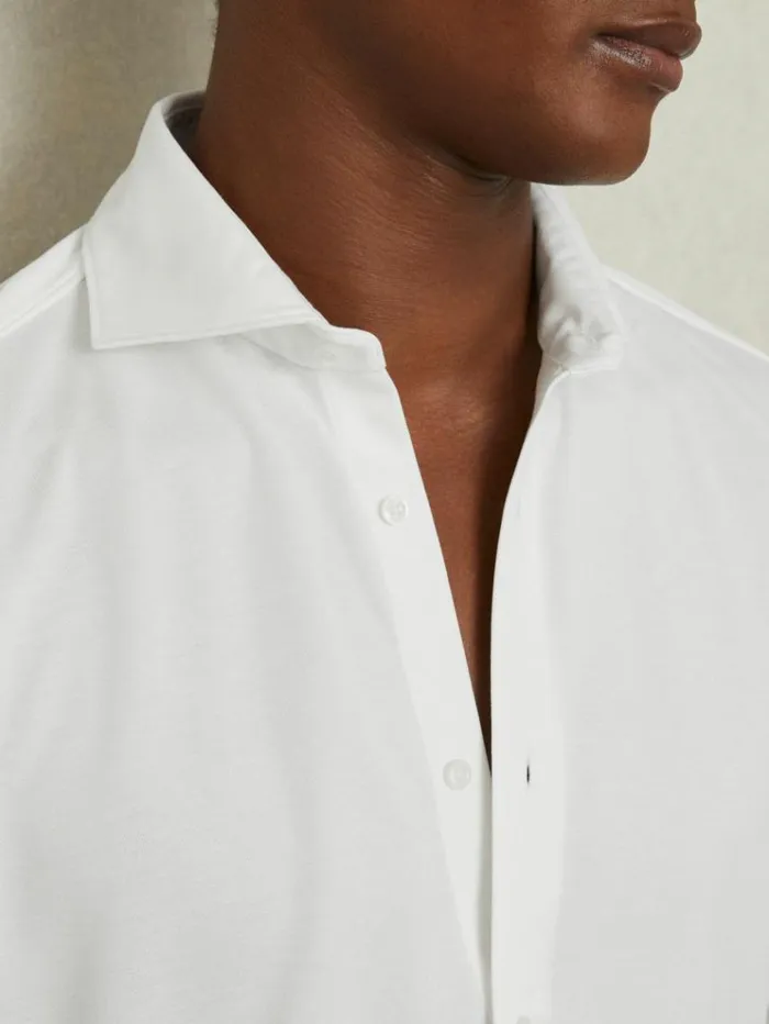 REISS Shirts Men Modal Blend Cutaway Collar Shirt White