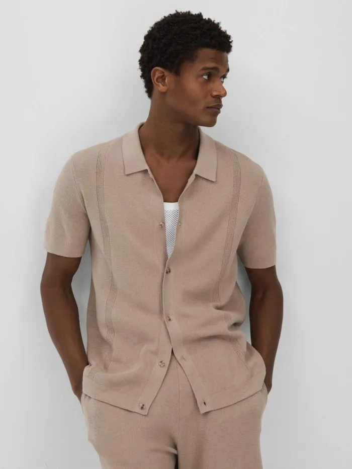 REISS Shirts Men Paige CottonLinen Knitted Shirt Mocha