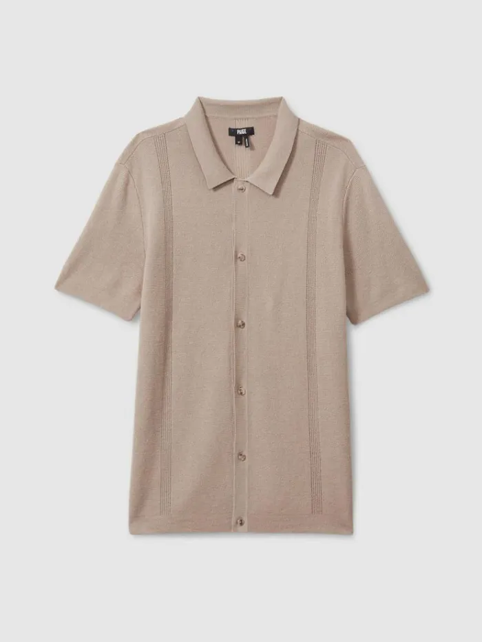 REISS Shirts Men Paige CottonLinen Knitted Shirt Mocha