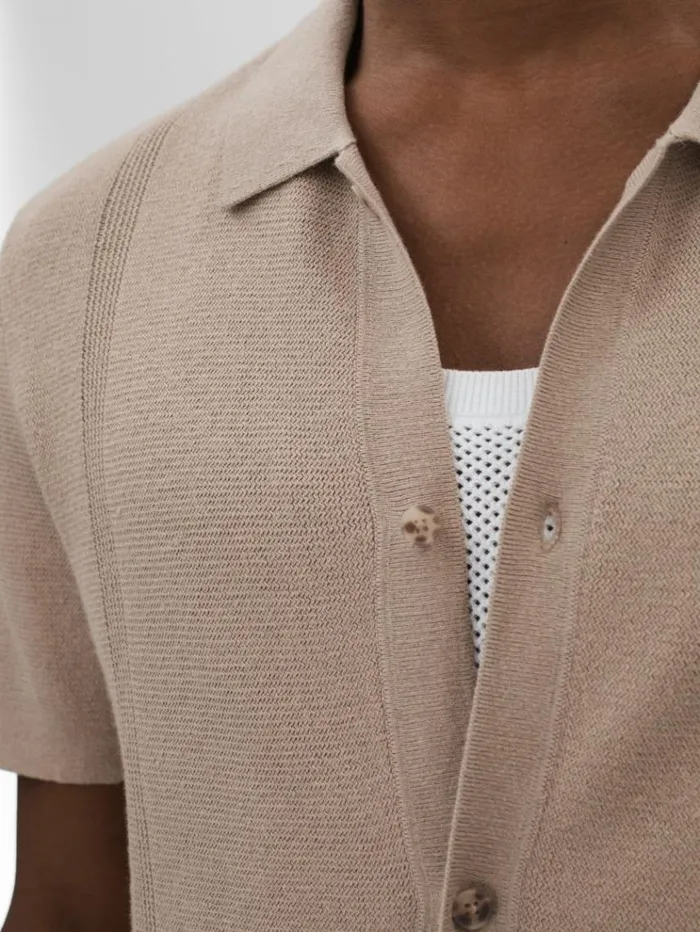 REISS Shirts Men Paige CottonLinen Knitted Shirt Mocha
