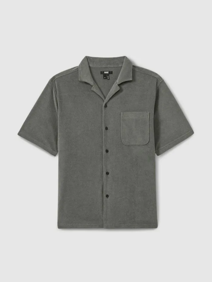 REISS Shirts Men Paige Terry Cuban Collar Shirt Grey