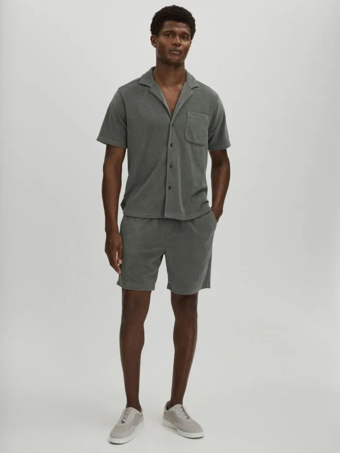 REISS Shirts Men Paige Terry Cuban Collar Shirt Grey