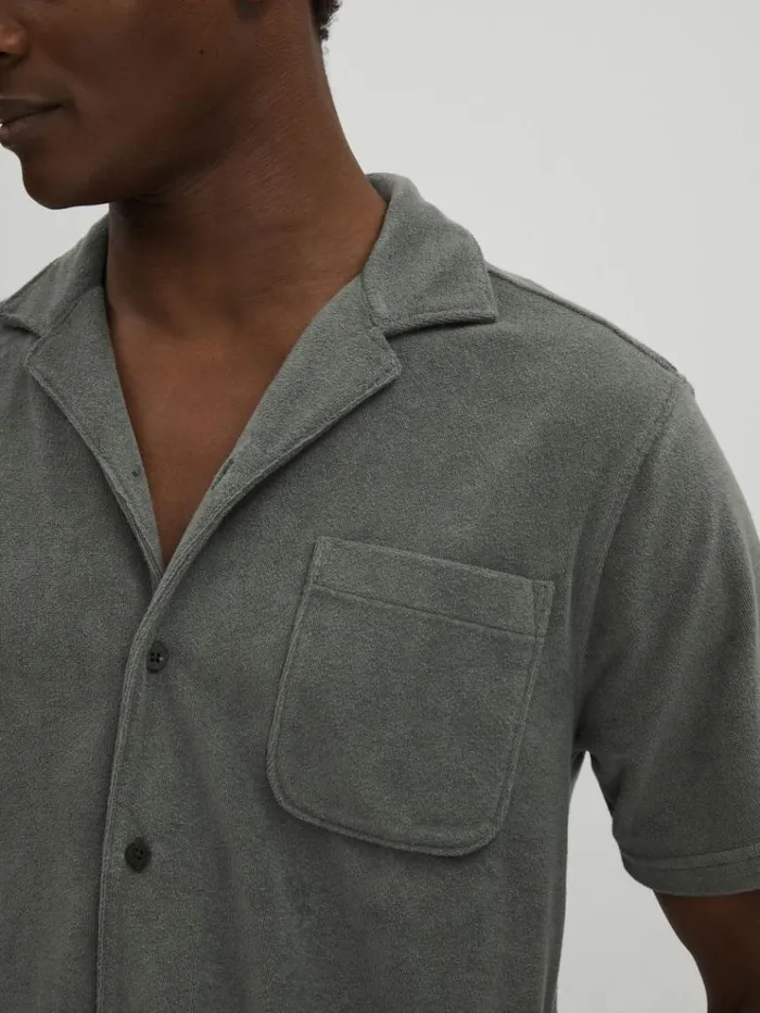 REISS Shirts Men Paige Terry Cuban Collar Shirt Grey