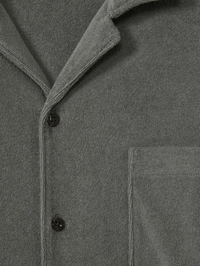 REISS Shirts Men Paige Terry Cuban Collar Shirt Grey